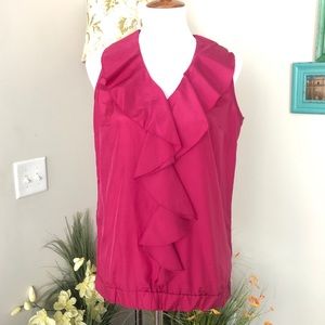 Banana Republic Magenta Ruffle Neck Top